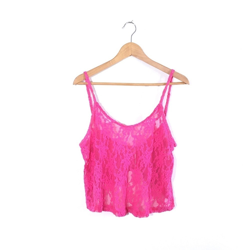 Millau Fuchsia Pink Peekaboo Lace Crop Tank M